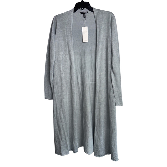 NWT Eileen Fisher Organic Linen Cotton Open Face Gray Long Cardigan Size Small - Picture 1 of 7